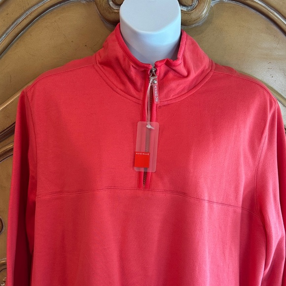 NWT Avenue Vibrant Coral Quarter-Zip Sweatshirt - Picture 2 of 12